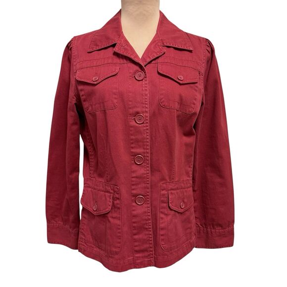 CAbi Jacket Women Size M Brick Red Cotton Long Sleeve Collar Button Front Boho - Picture 1 of 11